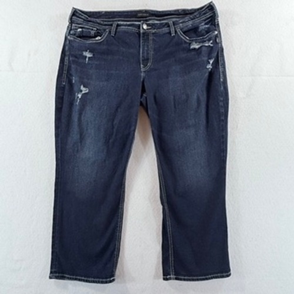 Silver Jeans Suki Capri Jeans Womens 20 Dark Wash Distressed Y2K Grunge Indie